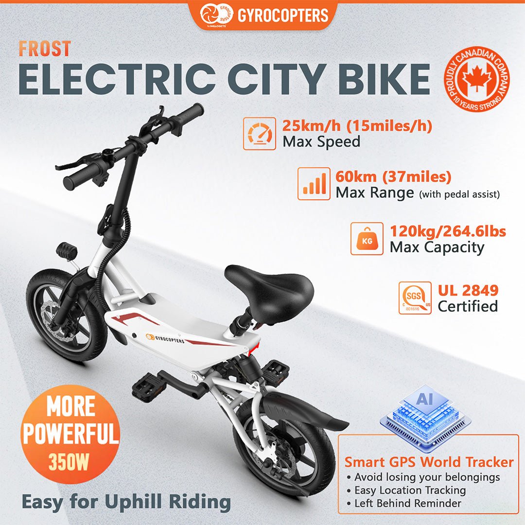 Gyrocopters Frost Electric Bike for Adults & Teens | UL2849 Safe Folding Ebike | 350W Brushless Motor | 14inch Tire Compact Bike | Speed upto 25 km/h (15.5 m/h) | 36V Battery | Long Range PAS up to 60 km (37 miles) | GPS tracker - Apparel image 2