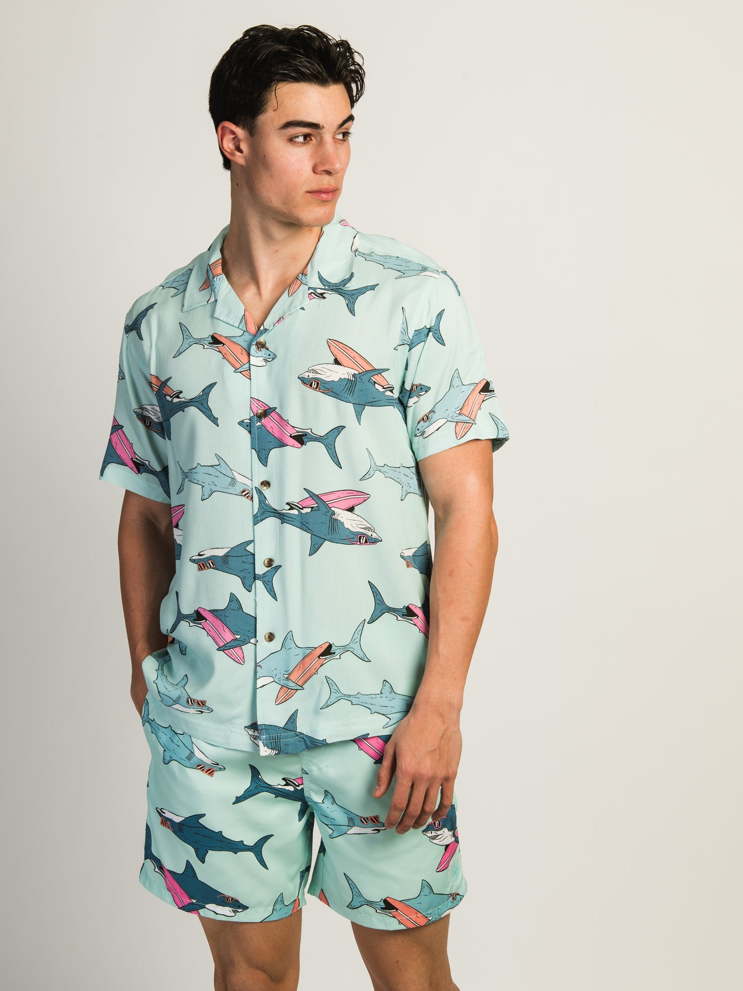 ISLAND HAZE SURFING SHARK 5IN VOLLEY SHORT - AQUA - Misc image 6