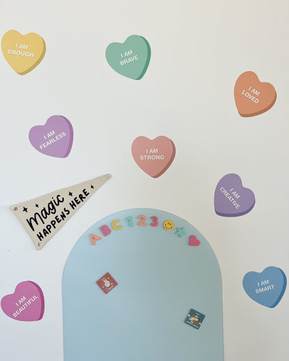 Peel & Stick Fabric Wall Stickers - Affirmation Candy Hearts (Bright) - Bedding image 6