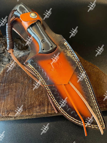 Hunting Damascus Knife With Gray Micarta Handle - Apparel image 2