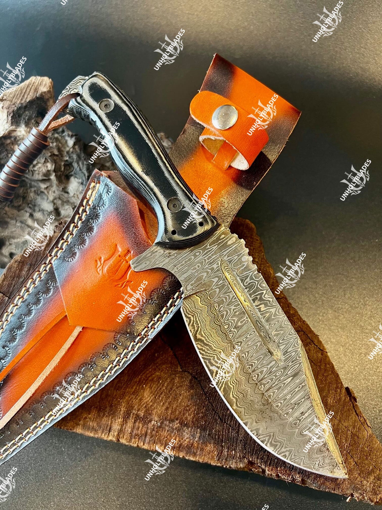 Hunting Damascus Knife With Gray Micarta Handle - Apparel image 3