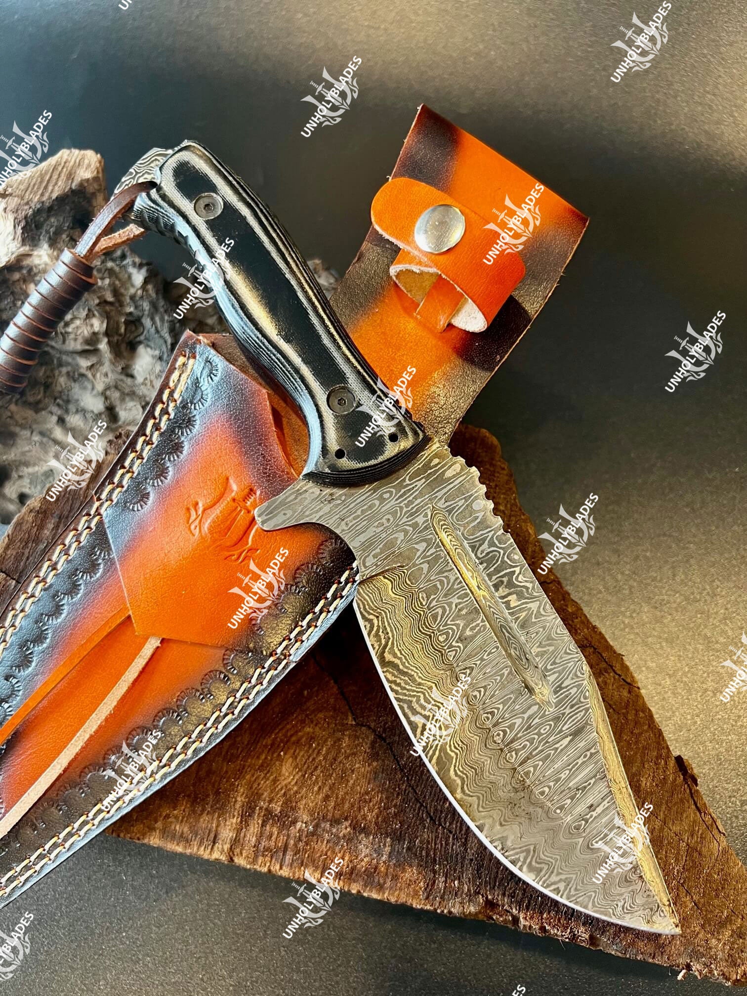 Hunting Damascus Knife With Gray Micarta Handle - Apparel image 3