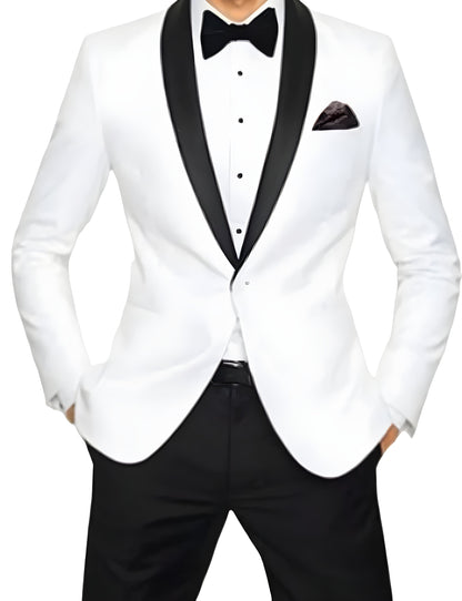 Ivory White Tuxedo With Black Shawl Lapel - Apparel image 1