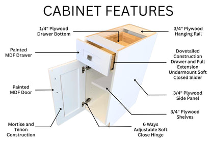 BFH09 Slim Shaker White Full Door One Door Base Cabinet — Modern Style - Furniture image 3