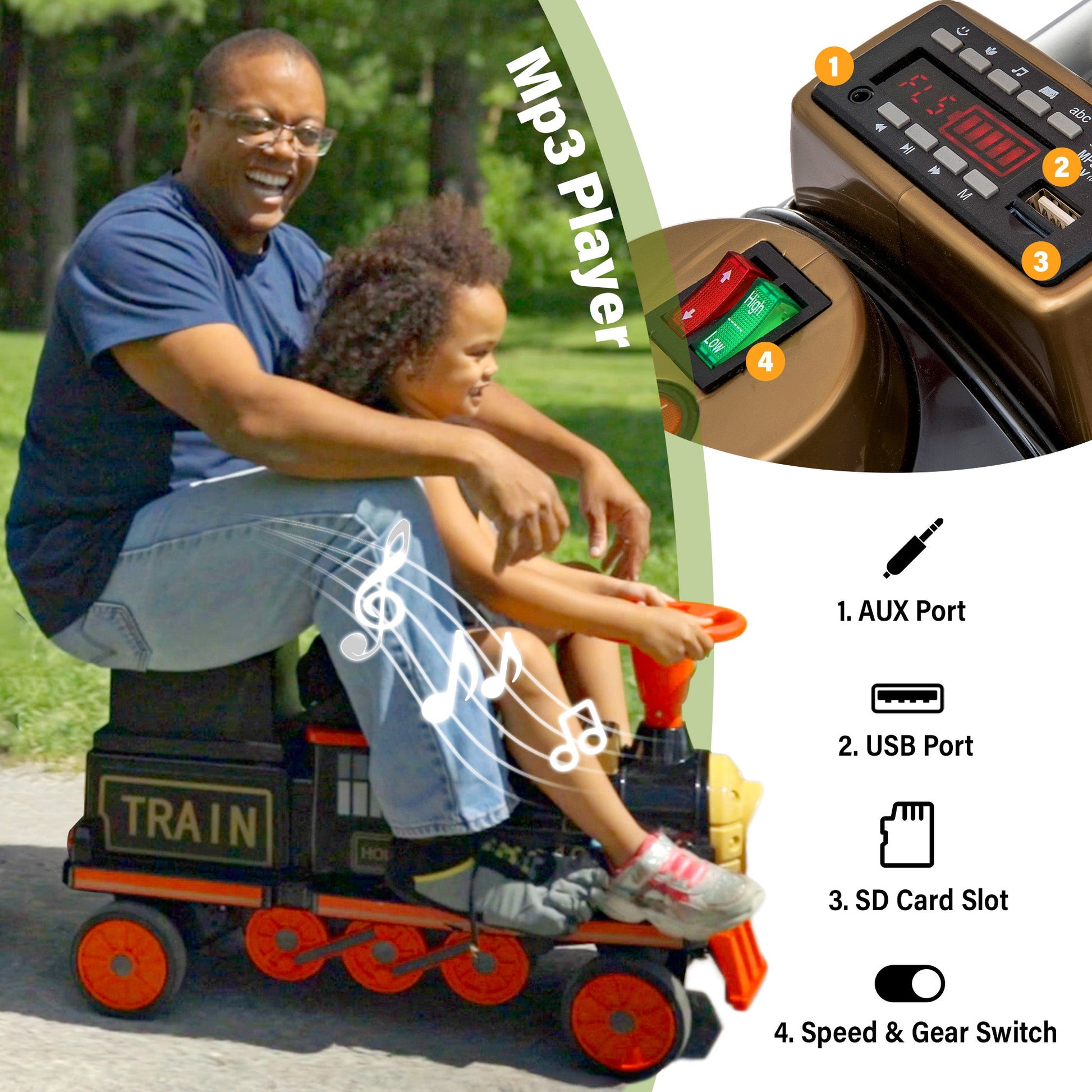 Locomotive Train 12V Ride on Train Car Toy for Kids and Parents with Carriage - Toys & Games image 6