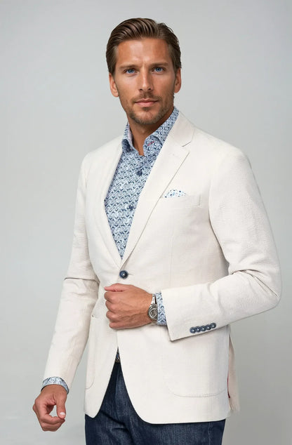 Meridian Beige Seersucker Stretch Suit - Misc image 1