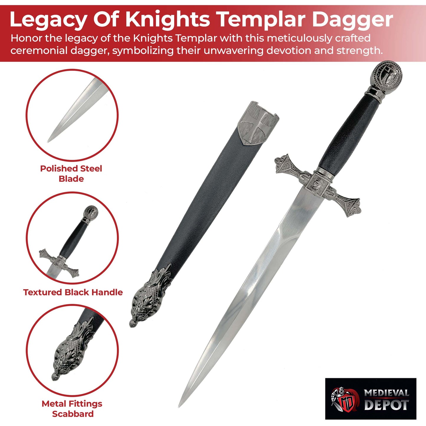 Peace Through Power Knights Templar Ceremonial Dagger - Accessories image 3