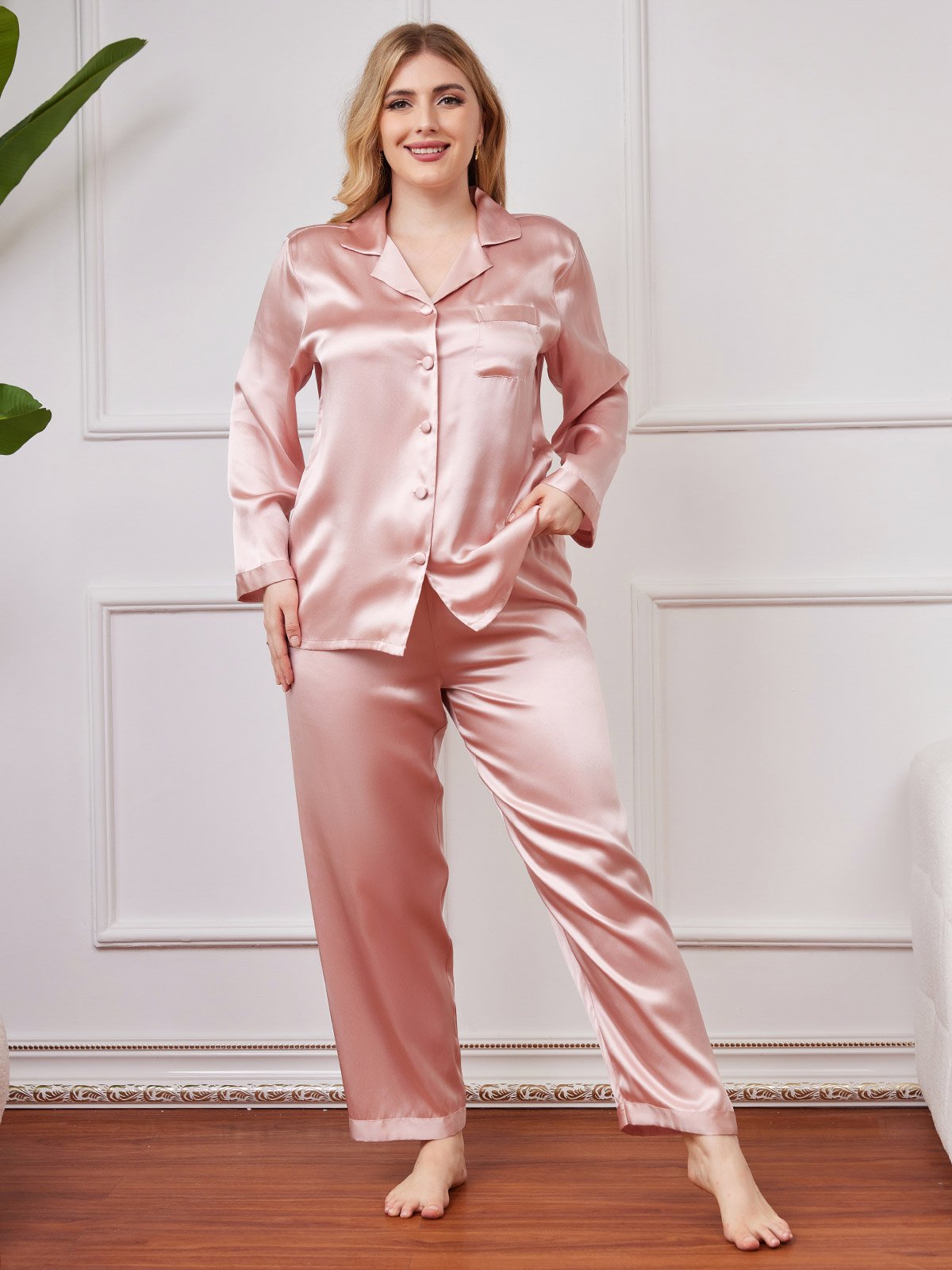 Plus Size Pure Silk Button-Up Women’s Pajamas - Misc image 7