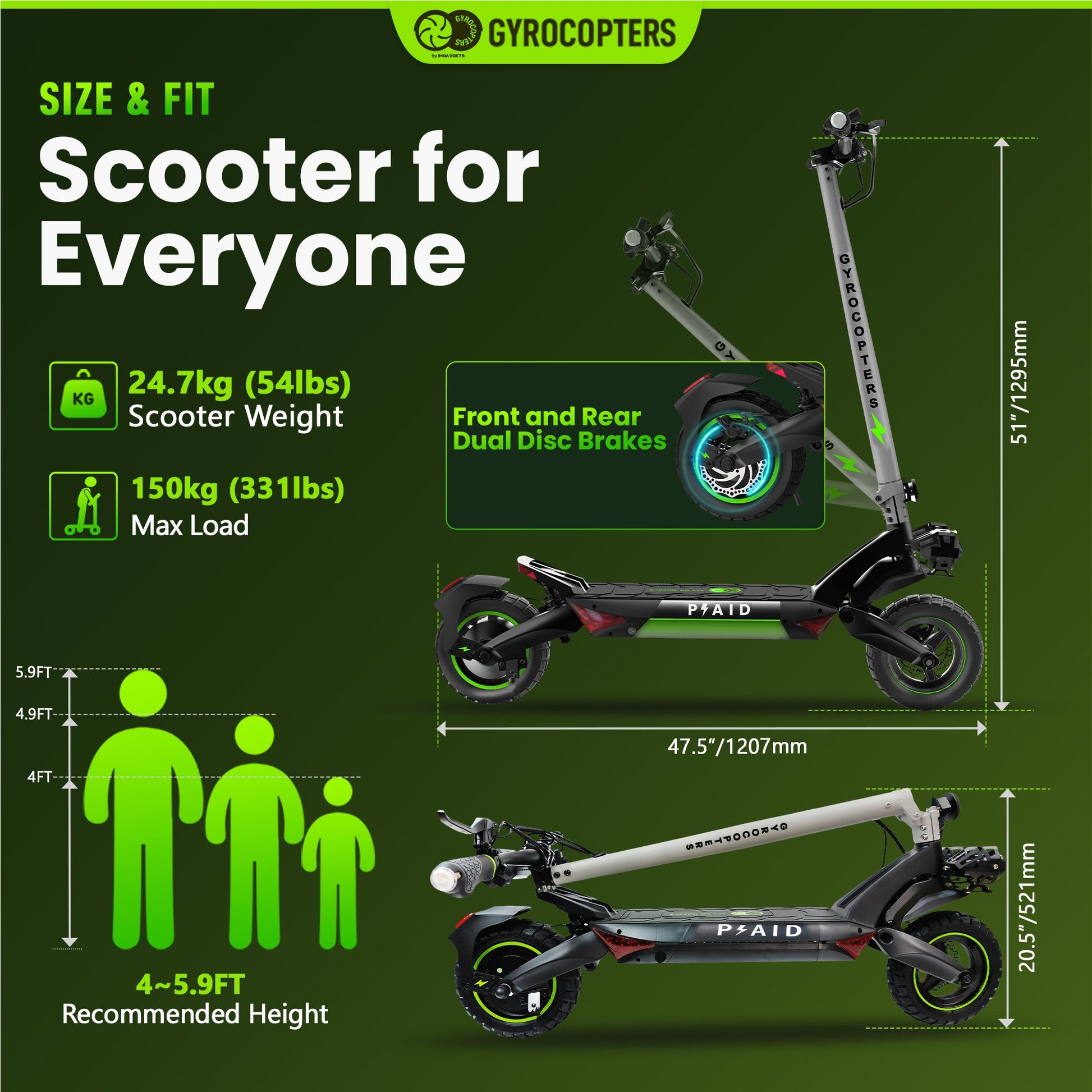 Gyrocopters Plaid Off Road Electric Scooter, 10” Tires, Speed Upto 42kmph/45kmph Long Range Upto 35Km/60km, Max Power 1000W Brushless Motor, Headlight, 360° Deck Light, Foldable Escooter, with App - Kitchen & Dining image 8