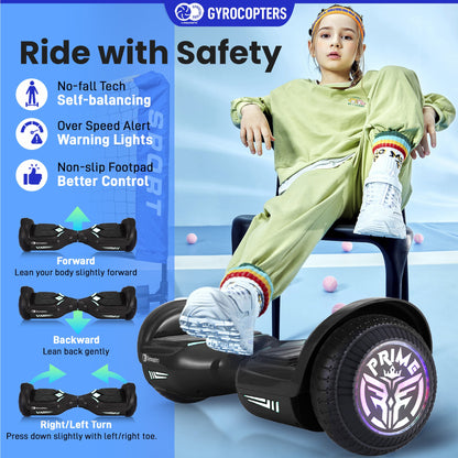 Gyrocopters Prime All New 2025 Hoverboard | Speed up to 15km/h | 300W Powerful Motor | 6.5” LED wheels | 165 lbs weight capacity | UL2272 certified with Wireless Music Speaker offering a range up to 8 km (BLACK) - Gadgets image 3