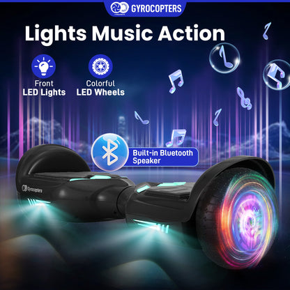 Gyrocopters Prime All New 2025 Hoverboard | Speed up to 15km/h | 300W Powerful Motor | 6.5” LED wheels | 165 lbs weight capacity | UL2272 certified with Wireless Music Speaker offering a range up to 8 km (BLACK) - Gadgets image 4