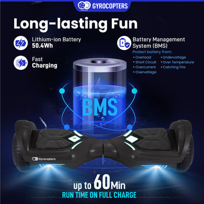 Gyrocopters Prime All New 2025 Hoverboard | Speed up to 15km/h | 300W Powerful Motor | 6.5” LED wheels | 165 lbs weight capacity | UL2272 certified with Wireless Music Speaker offering a range up to 8 km (BLACK) - Gadgets image 6
