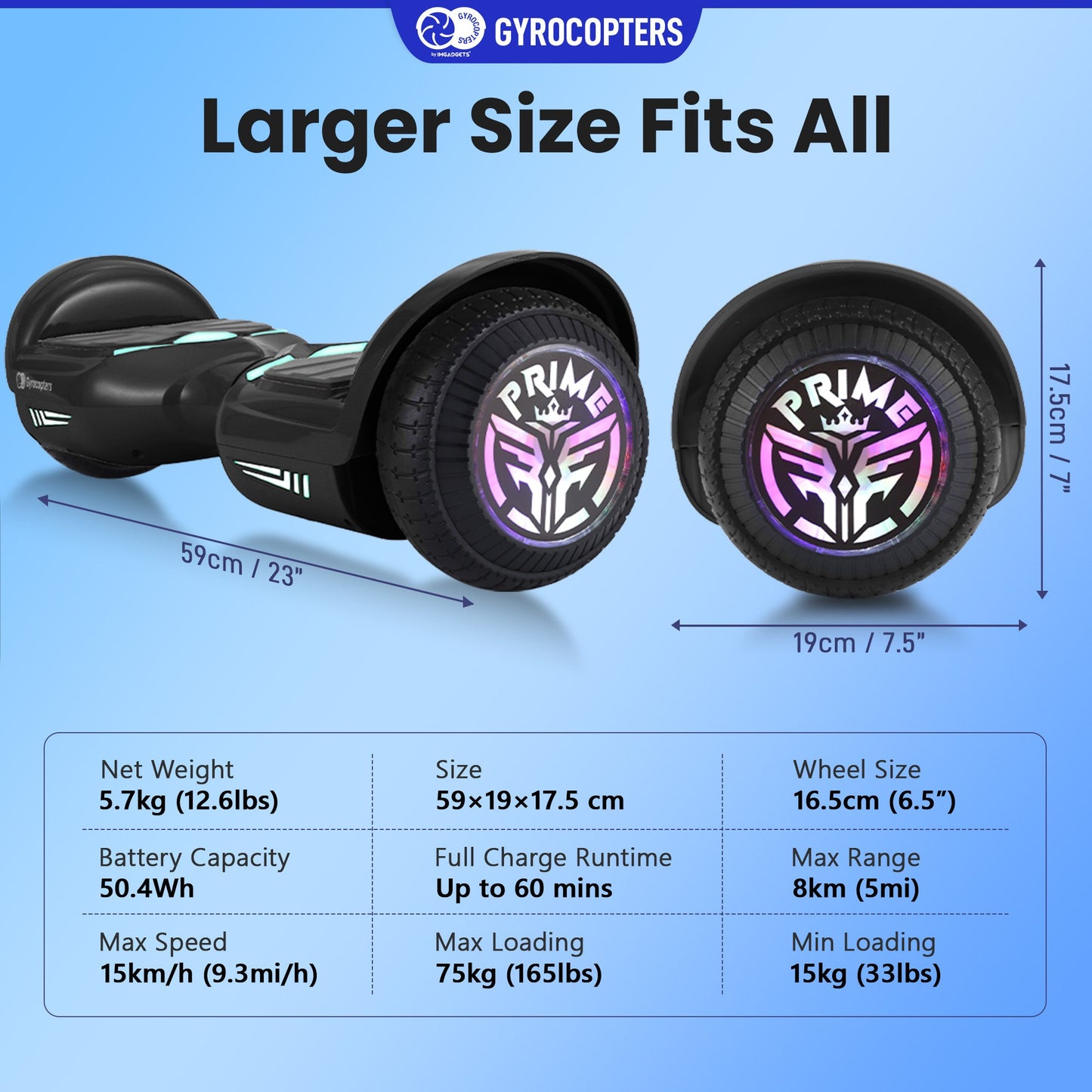 Gyrocopters Prime All New 2025 Hoverboard | Speed up to 15km/h | 300W Powerful Motor | 6.5” LED wheels | 165 lbs weight capacity | UL2272 certified with Wireless Music Speaker offering a range up to 8 km (BLACK) - Gadgets image 7