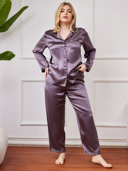 Plus Size Pure Silk Button-Up Women’s Pajamas - Misc image 28