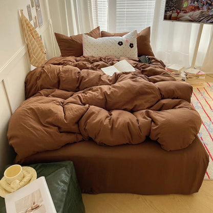 Solid INS Style Bedding Set For adults kids pink cotton fitted Flat Sheet With Pillowcases Colorful King Queen Full size - Bedding image 11