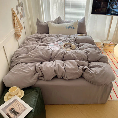Solid INS Style Bedding Set For adults kids pink cotton fitted Flat Sheet With Pillowcases Colorful King Queen Full size - Bedding image 18