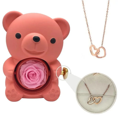 Eternal Bear Rose - W/ Engraved Necklace & Real Rose - Jewelry image 6