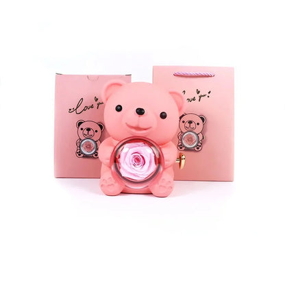 Eternal Bear Rose - W/ Engraved Necklace & Real Rose - Jewelry image 12