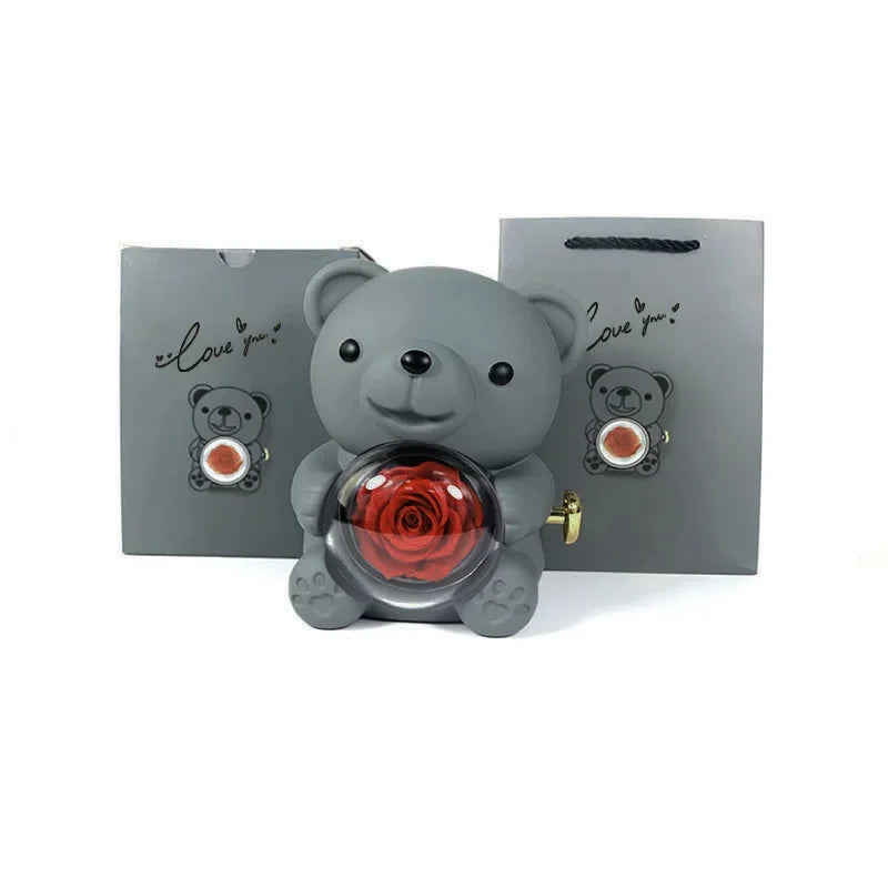 Eternal Bear Rose - W/ Engraved Necklace & Real Rose - Jewelry image 8