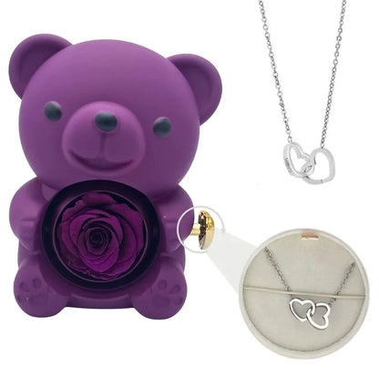 Eternal Bear Rose - W/ Engraved Necklace & Real Rose - Jewelry image 2