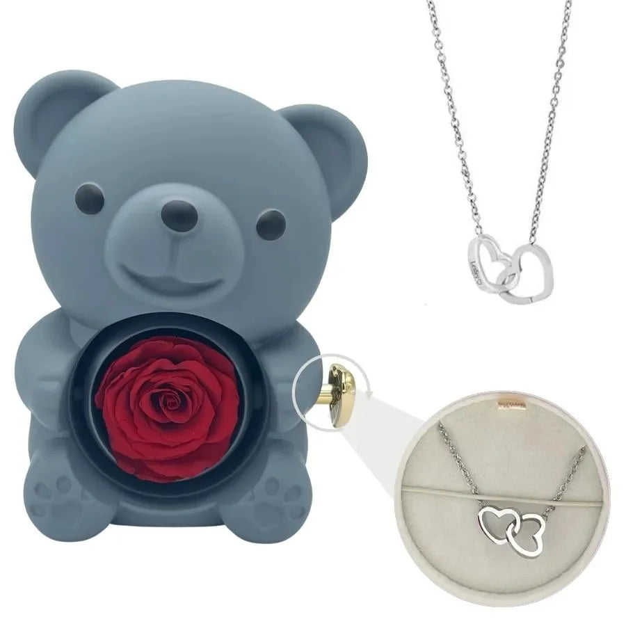 Eternal Bear Rose - W/ Engraved Necklace & Real Rose - Jewelry image 5