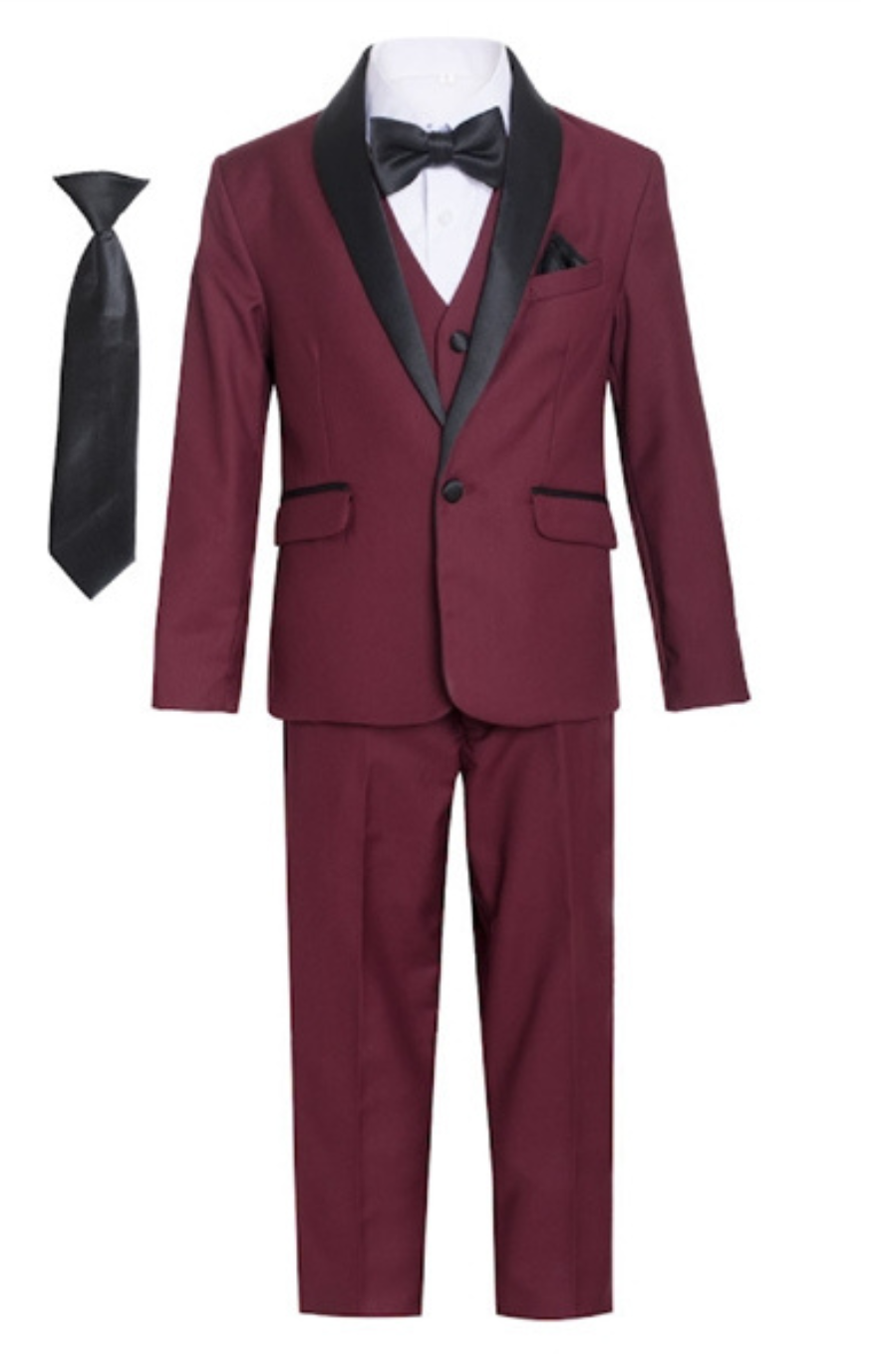 George 5pc Boys Tuxedo: Burgundy/BLACK (Husky Fit) - Apparel image 1