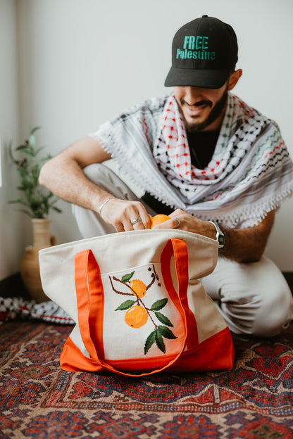 Hand Embroidered Yafa Orange Travel Tote Bag (Large) - Accessories image 2