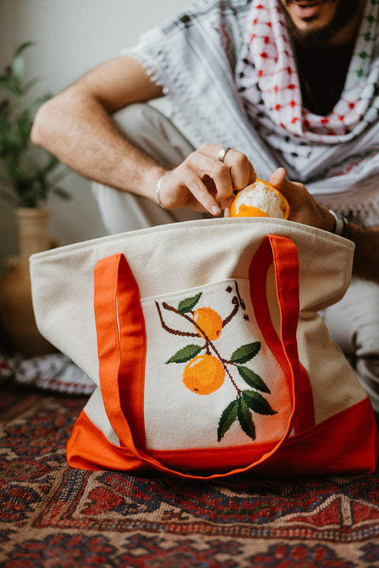 Hand Embroidered Yafa Orange Travel Tote Bag (Large) - Accessories image 1