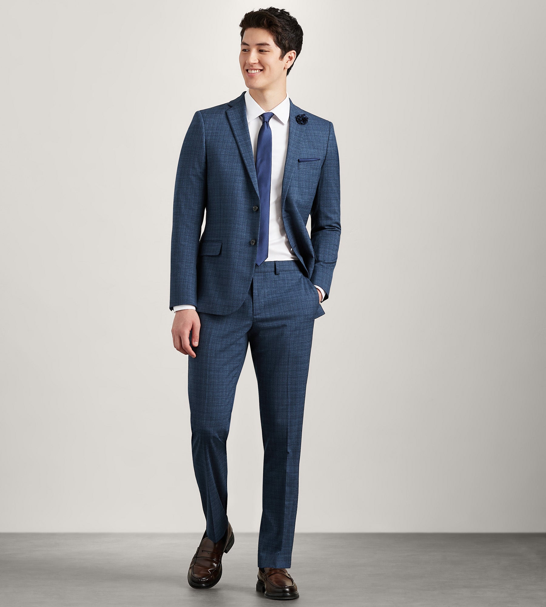 Slim Fit Blue Check Suit Jacket - Misc image 3