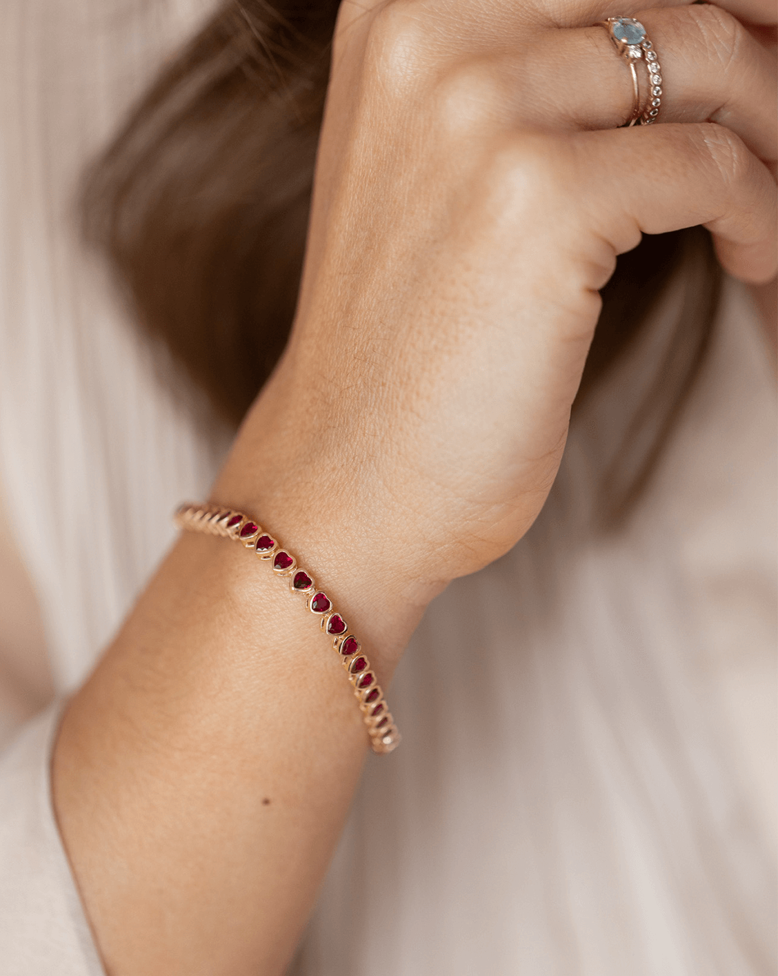 3mm Ruby Heart Tennis Bracelet - Gold Vermeil - Misc image 2