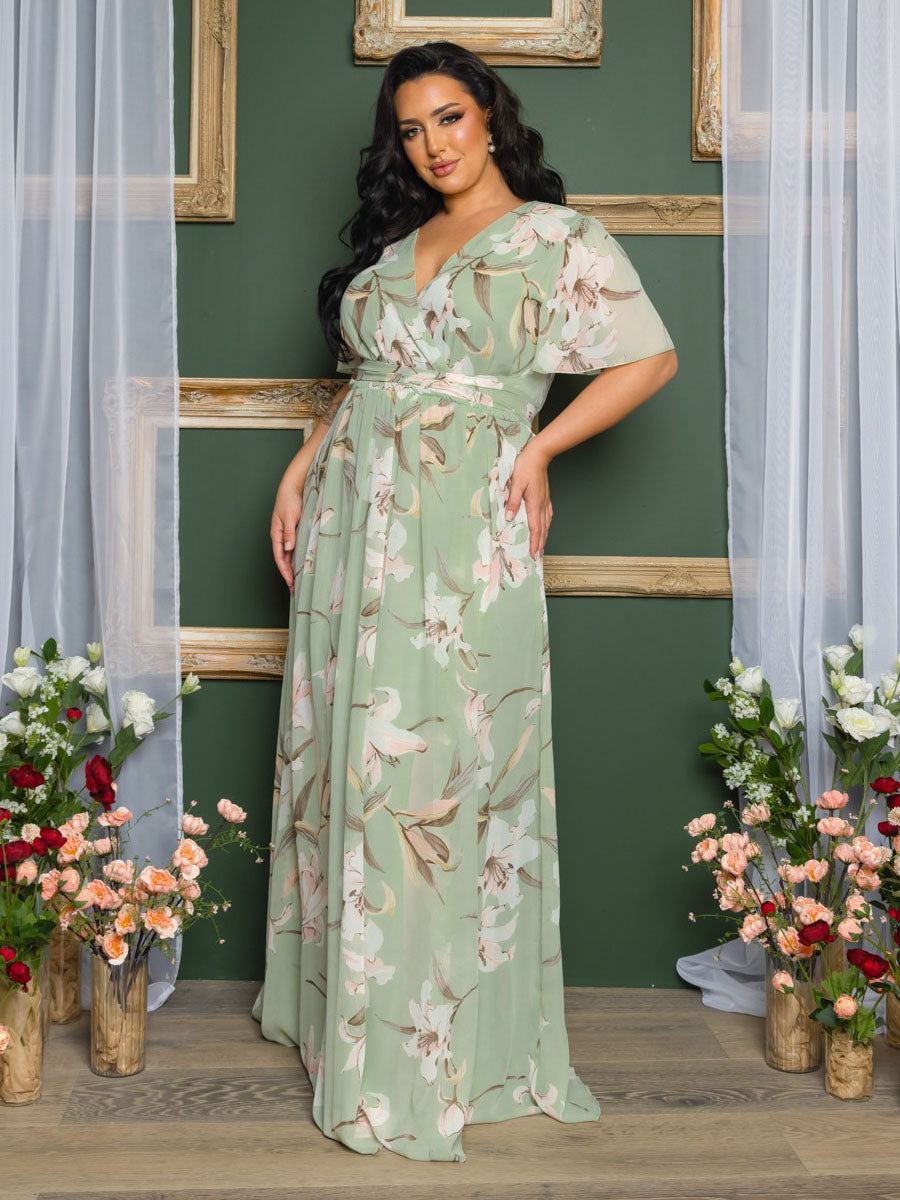 Liza Plus Size Chiffon Gown in Sage Floral - Apparel image 4
