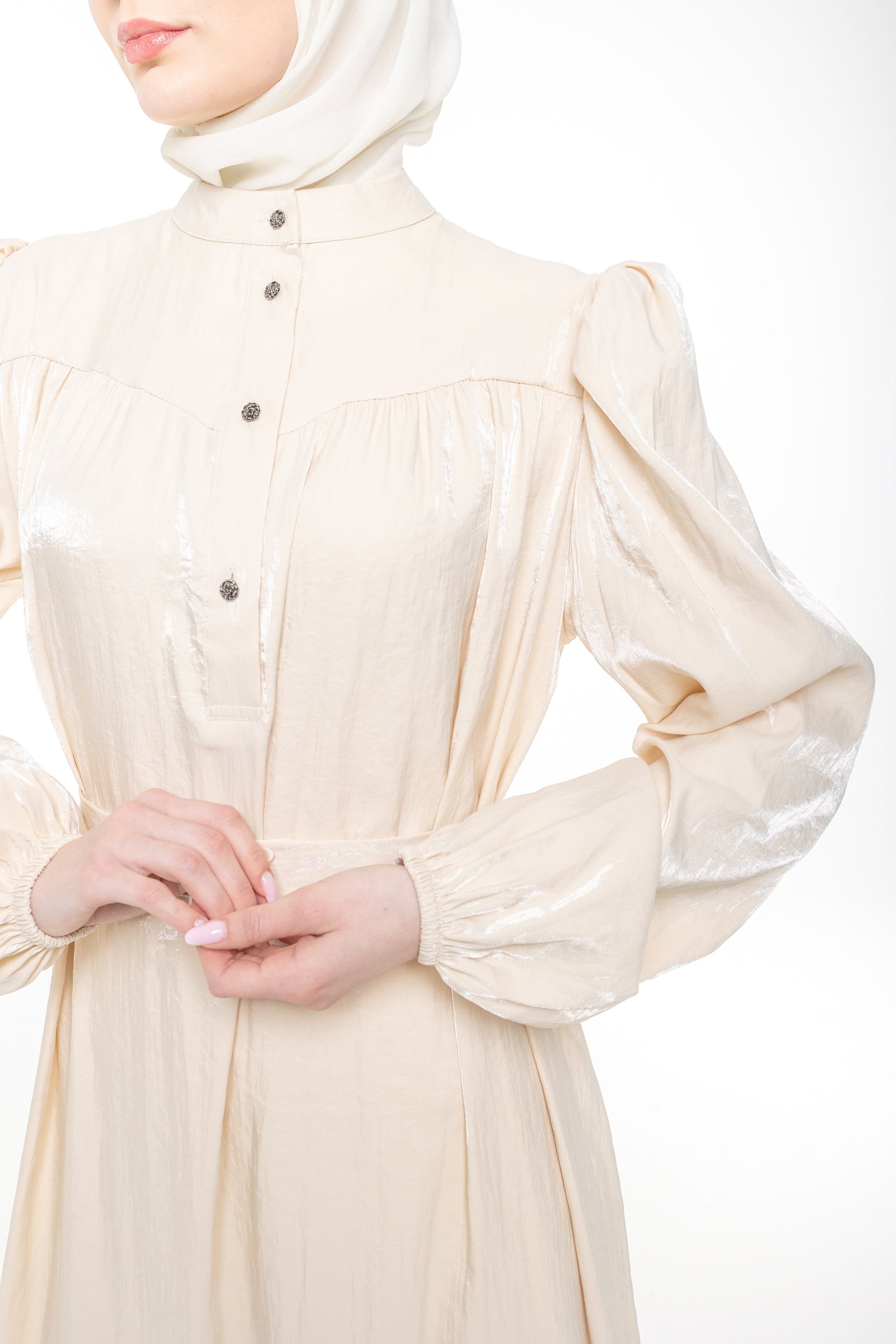 Soraya Modest Ruffle Hem Dress  | Champagne Beige - Accessories image 4