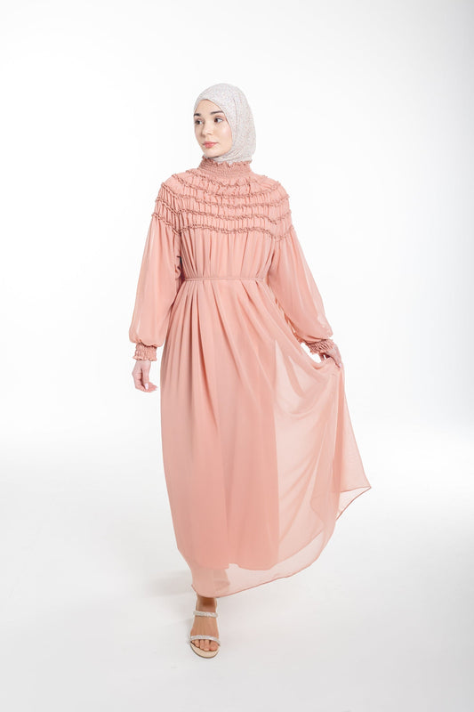 Sienna Shirred Evening Modest Dress | Pink - Accessories image 1