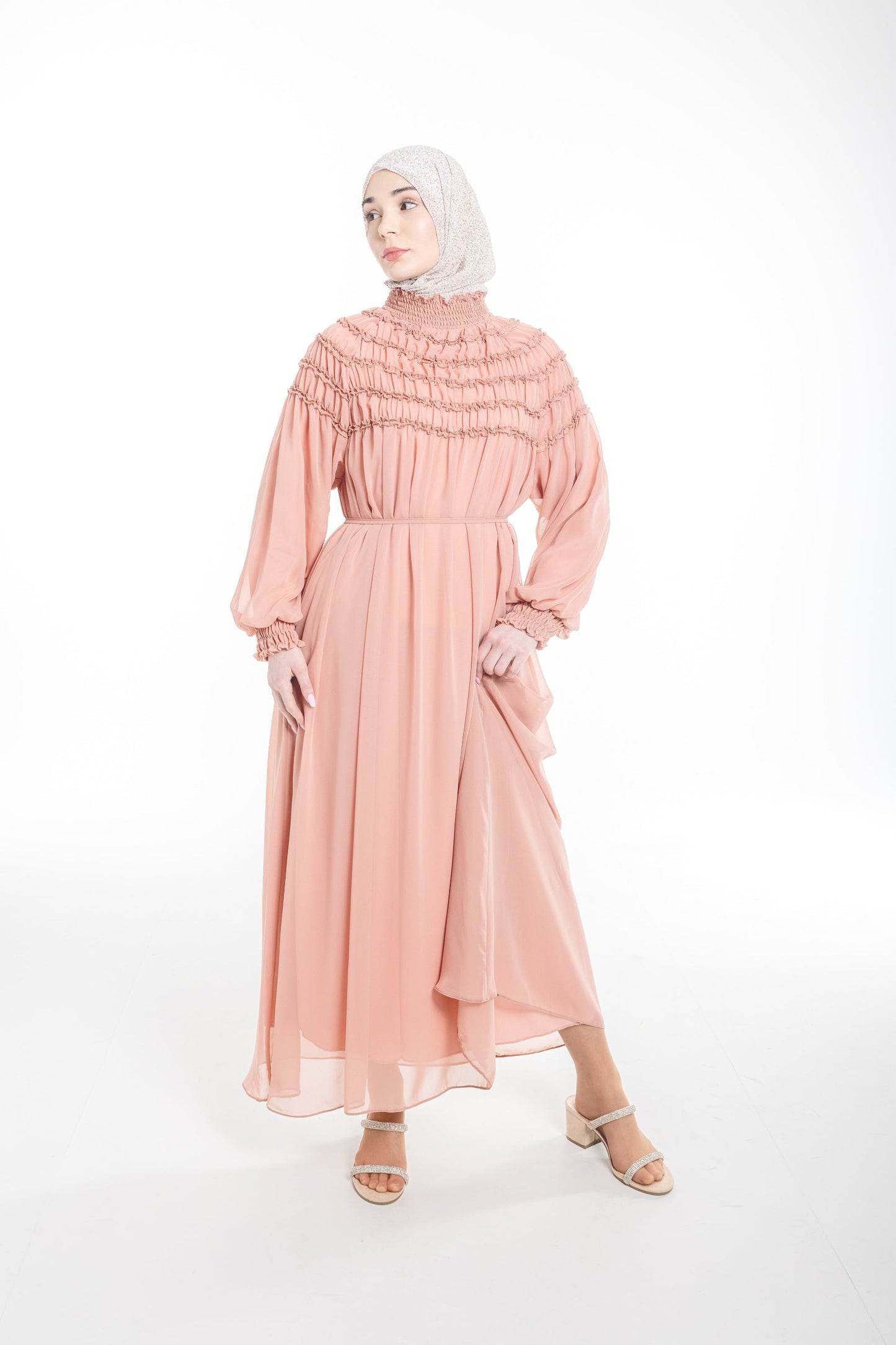 Sienna Shirred Evening Modest Dress | Pink - Accessories image 2