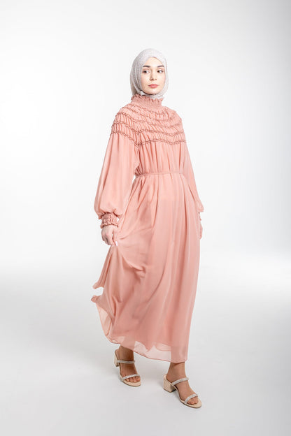 Sienna Shirred Evening Modest Dress | Pink - Accessories image 4