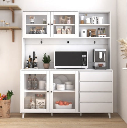 63W Large Kitchen Hutch Cabinet, Freestanding Pantry Cabinets Storage Kitchen Cupboard With 4 Doors, 4 Drawers & Microwave Shelf, White - Kitchen & Dining image 11