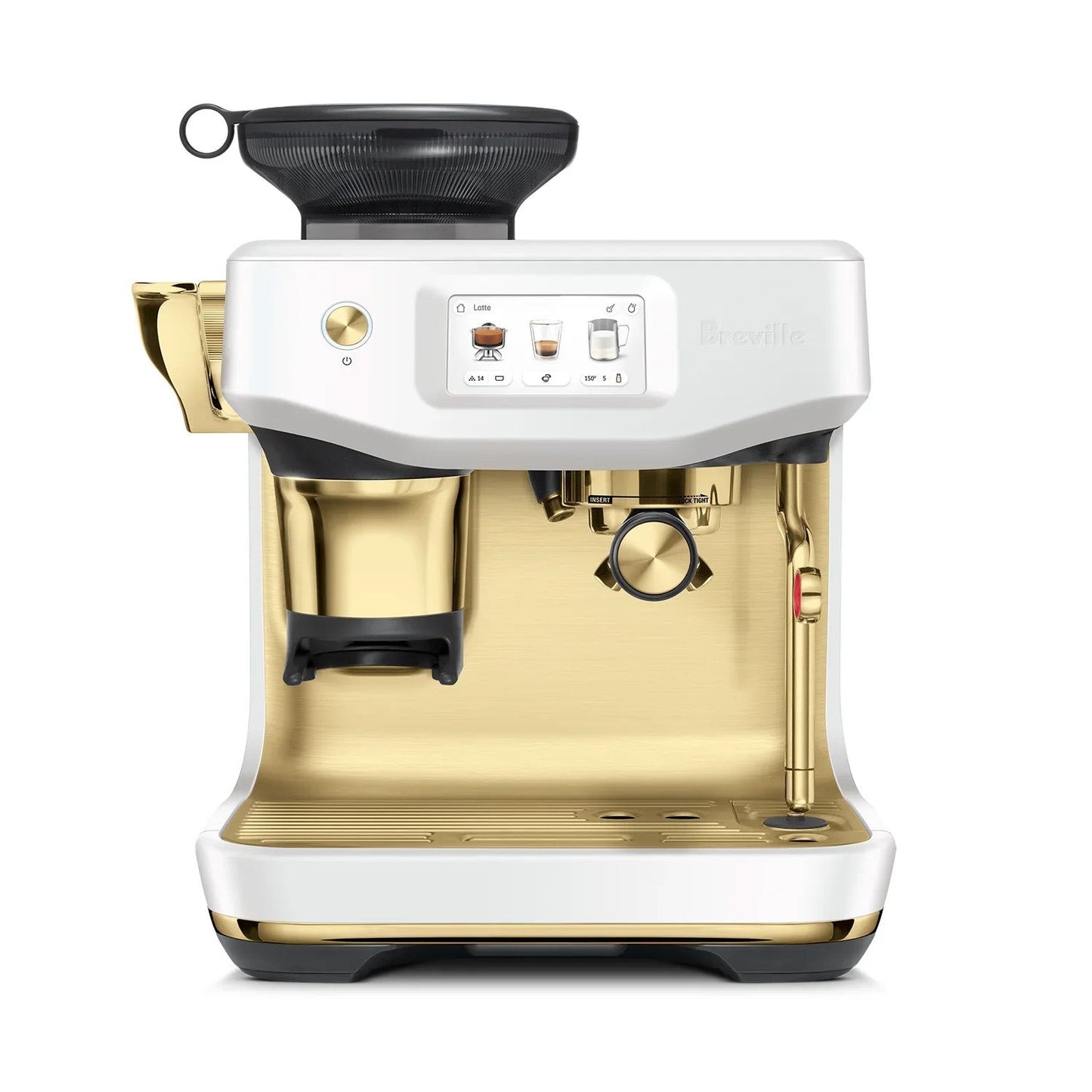 Breville - Barista Touch Impress Semi-Automatic Combo Espresso Machine with Grinder - Sea Salt + Brass Accents - BES881SSB - Kitchen & Dining image 1