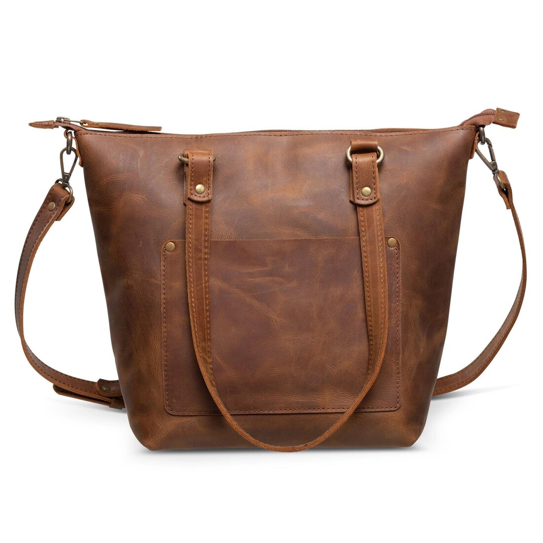 Crossbody Leather Tote - Saddle Brown - Accessories image 4