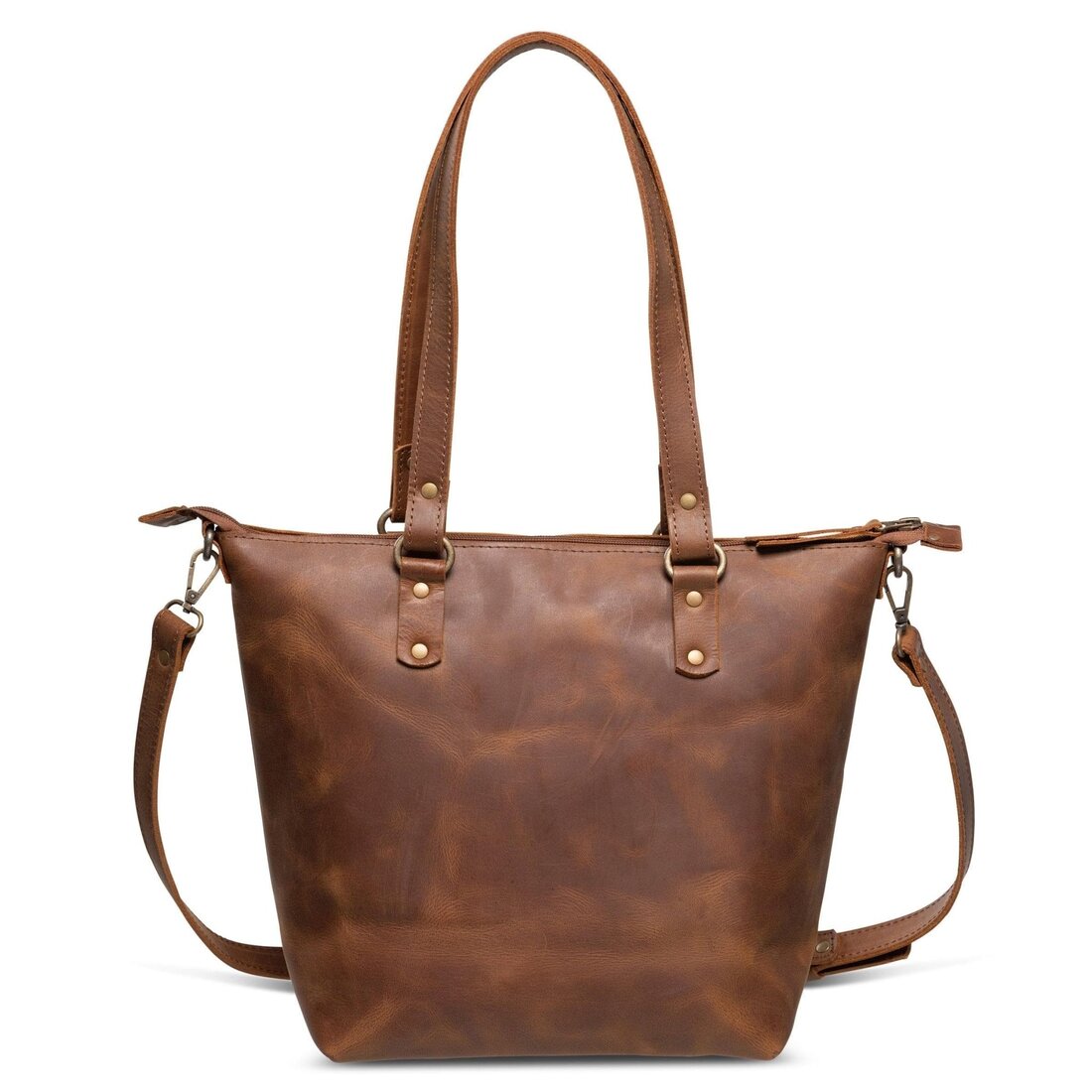 Crossbody Leather Tote - Saddle Brown - Accessories image 2