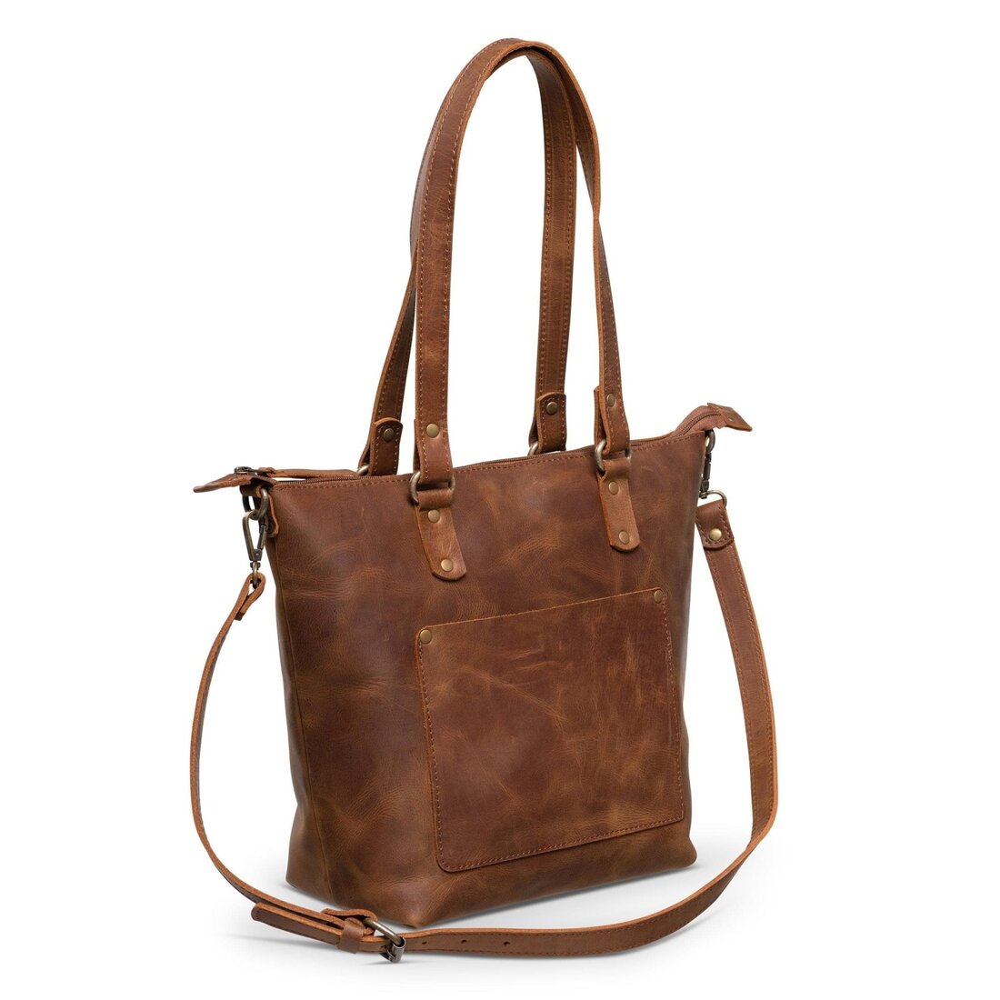Crossbody Leather Tote - Saddle Brown - Accessories image 3