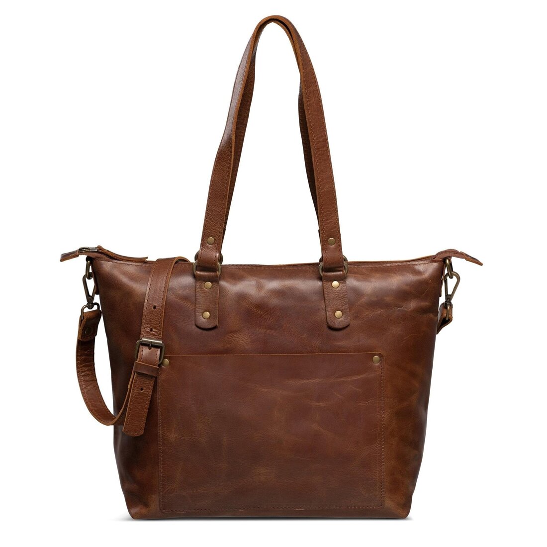 Crossbody Leather Tote - Saddle Brown - Accessories image 5