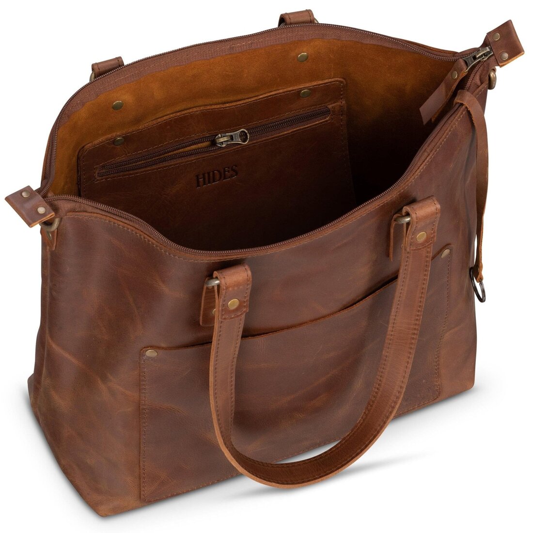 Crossbody Leather Tote - Saddle Brown - Accessories image 7