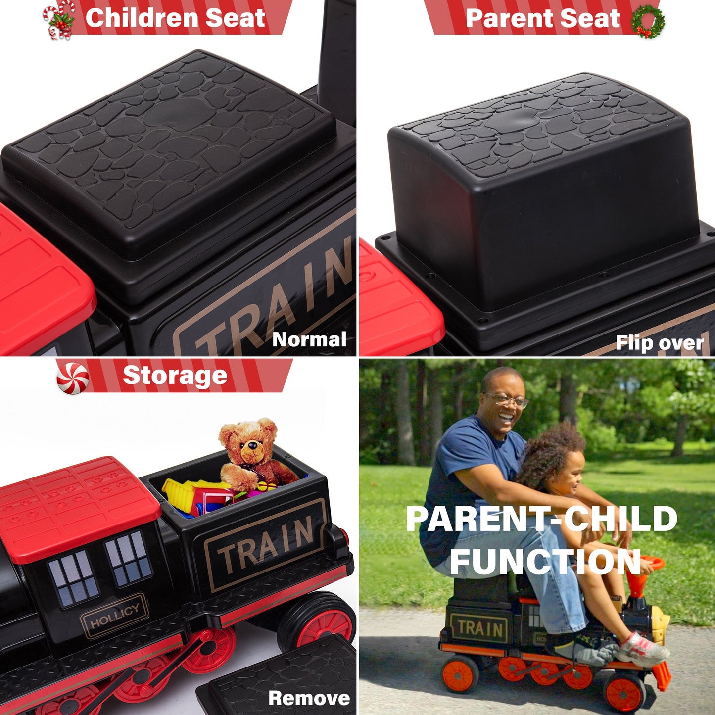 Locomotive Train 12V Ride on Train Car Toy for Kids and Parents with Carriage - Toys & Games image 7