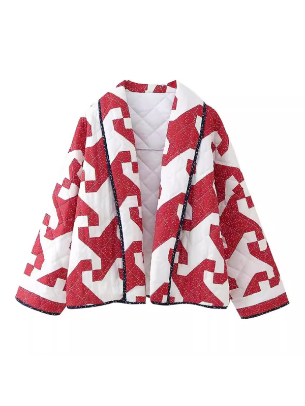 Pam's Red Geometric Printed Lose Thin Quilted Jacket - Apparel image 3