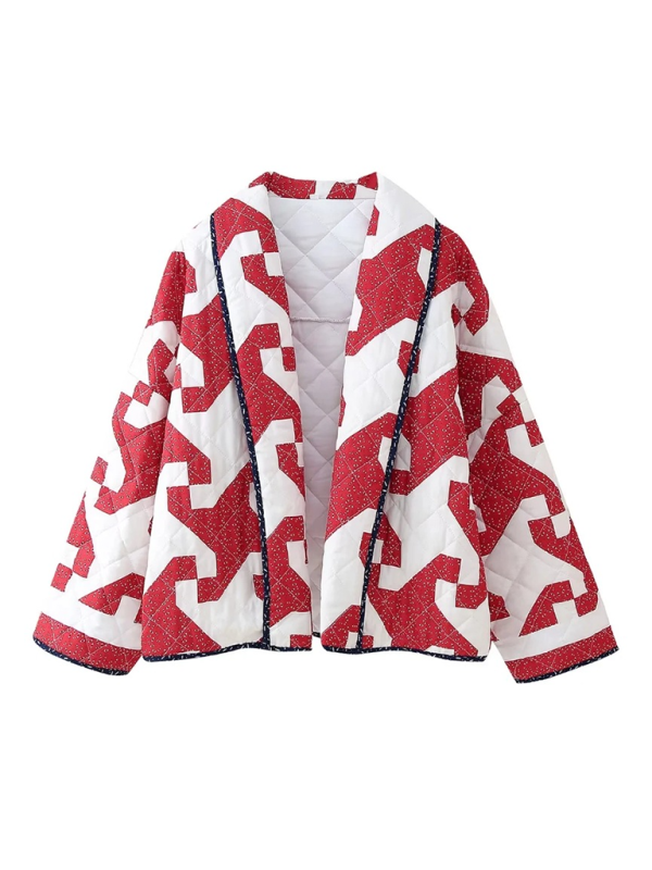 Pam's Red Geometric Printed Lose Thin Quilted Jacket - Apparel image 5