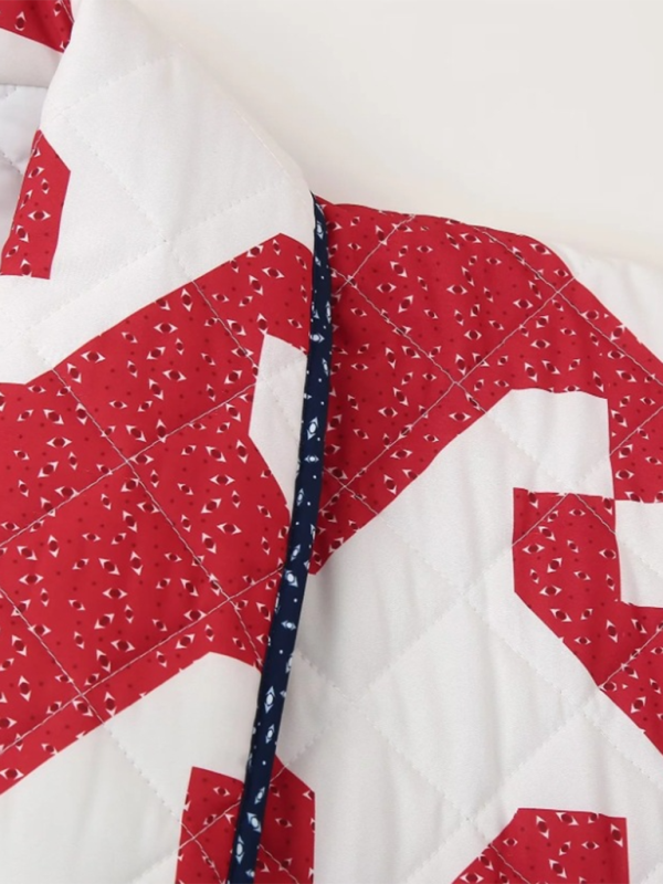 Pam's Red Geometric Printed Lose Thin Quilted Jacket - Apparel image 2