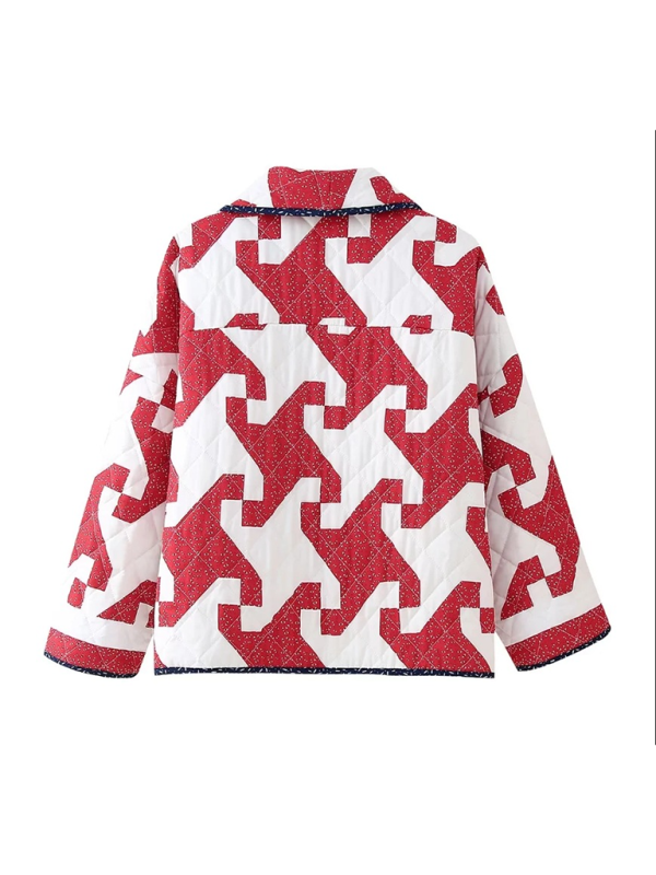 Pam's Red Geometric Printed Lose Thin Quilted Jacket - Apparel image 4