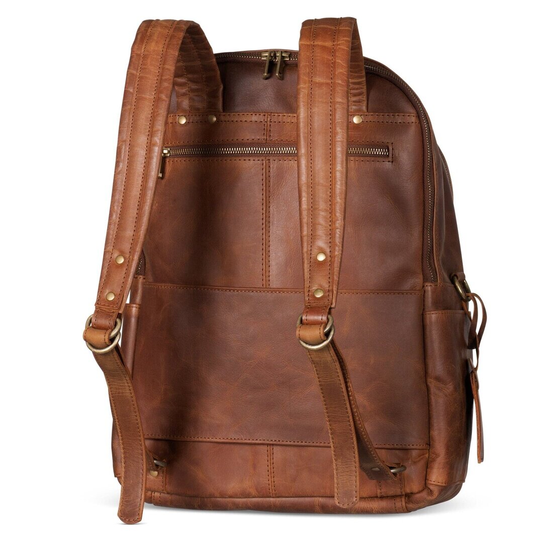 Leather Backpack Rucksack - Saddle Brown - Gadgets image 5