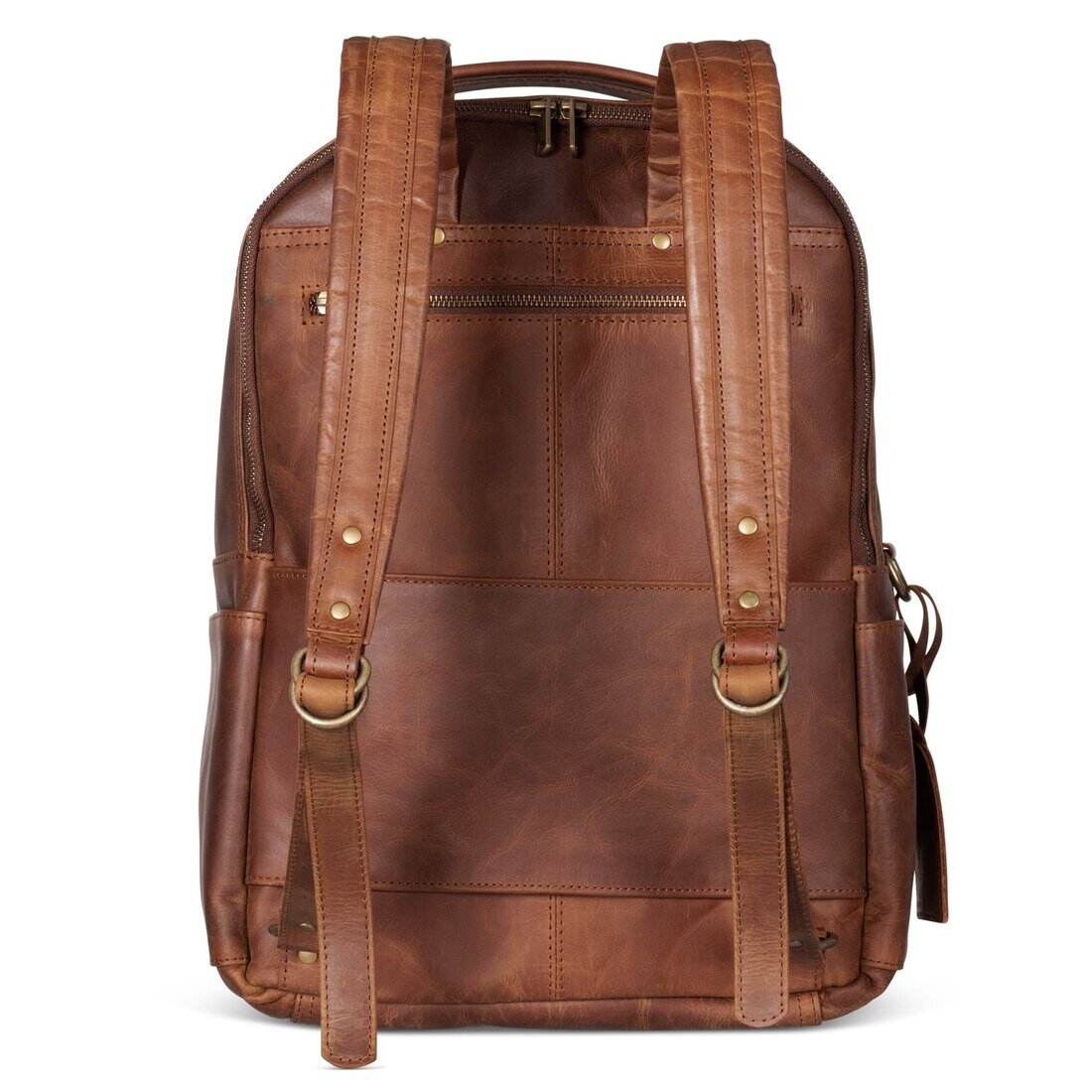 Leather Backpack Rucksack - Saddle Brown - Gadgets image 7