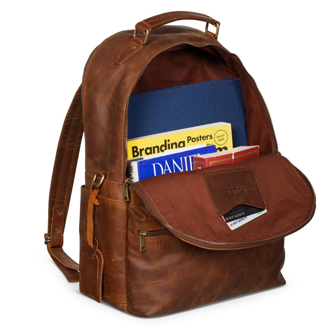 Leather Backpack Rucksack - Saddle Brown - Gadgets image 11